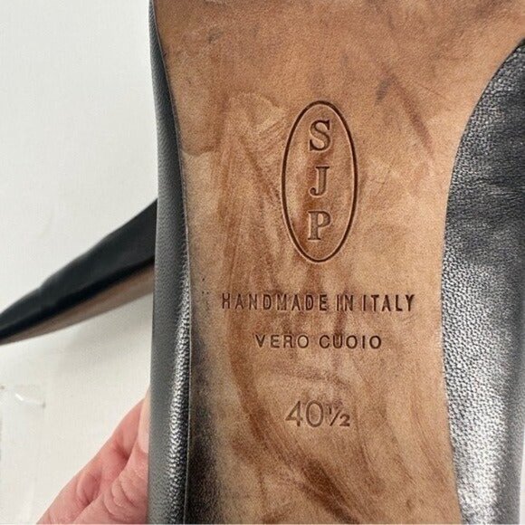 SJP Fawn Sarah Jessica Parker Black Pointed Toe Leather Classic Pump 9 Heels - Picture 8 of 8